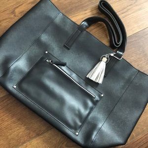 Large black tote with silver tassel